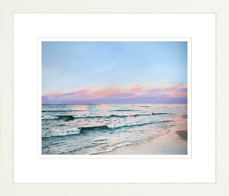 Pink and purple sunset painting of the 30A Beach coast by artist Brynn Casey