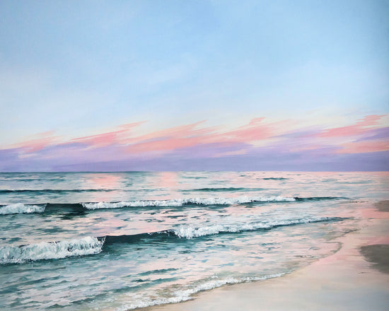 Pink and purple sunset painting of the 30A Beach coast by artist Brynn Casey